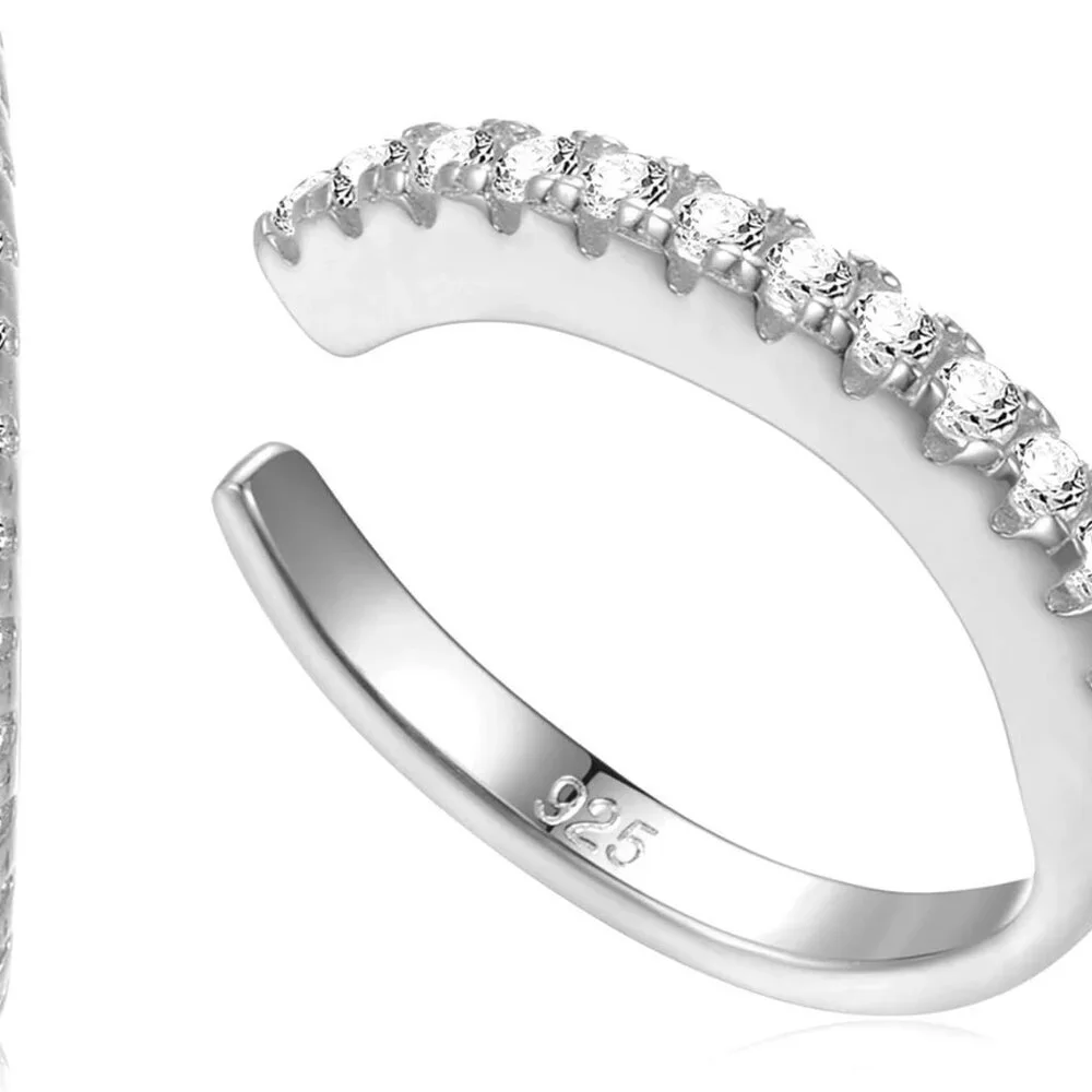 Sterling Silver CZ Pave Small Hoop Huggie Earrings Ear Cuffs Women's Jewelry